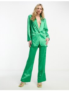 Only - Pantaloni a zampa con spacchi laterali verde acceso in coordinato