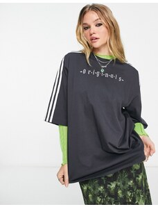 adidas Originals - Gothcore - T-shirt antracite con 3 strisce - CHARCOAL-Grigio