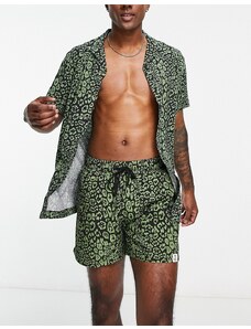 Hunky Trunks - Camicia da mare kaki con stampa animalier-Verde