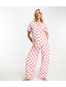Chelsea Peers Maternity - Pigiama con stampa a quadri e cuori rossi con pantaloni a fondo ampio-Rosso