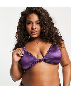 Esclusiva South Beach Curve - Top bikini a triangolo con nodo sul davanti viola lucido