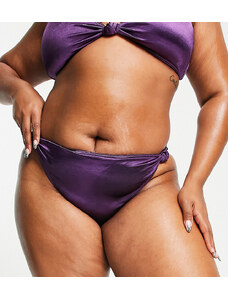 Esclusiva South Beach Curve - Slip bikini a vita alta viola con nodi