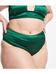 Esclusiva South Beach Curve - Slip bikini a vita alta verde smeraldo lucido