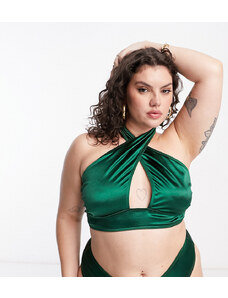 Esclusiva South Beach Curve - Top bikini allacciato al collo avvolgente verde smeraldo lucido