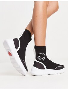 Love Moschino - Sneaker a calza nere e bianche con logo a cuore-Nero