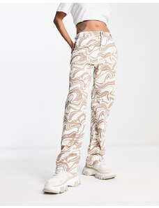 Hollister - Pantaloni dad fit a vita alta color crema con stampa effetto marmo-Neutro