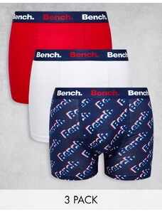 Bench - Confezione da 3 boxer blu navy, rossi e bianchi con stampa e logo in vita-Multicolore