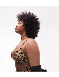 Topshop Curve - Top bikini a triangolo con stampa leopardata multicolore