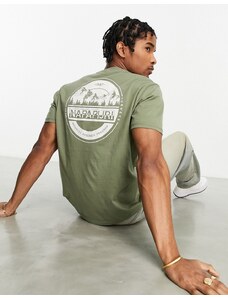 Napapijri - Lori - T-shirt kaki con stampa sul retro-Verde
