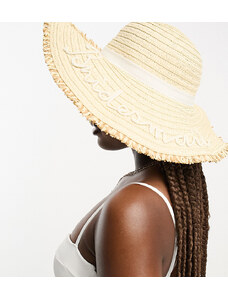South Beach - Cappello color crema a falda larga con ricamo "Bridesmaid"-Bianco