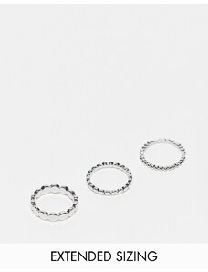 DesignB London - Confezione di 3 anelli argentati con sfere-Argento