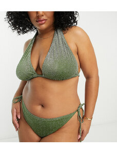 Esclusiva South Beach Curve - Top bikini a triangolo verde metallizzato allacciato al collo