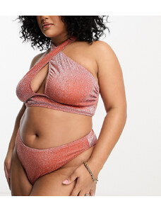 Esclusiva South Beach Curve - Top bikini avvolgente allacciato al collo color ruggine metallizzato-Brown
