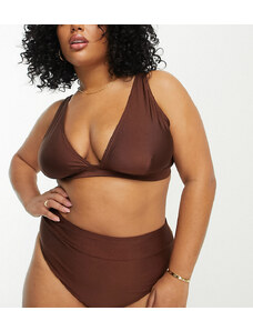 Esclusiva South Beach Curve - Top bikini a triangolo ad apice alto marrone lucido-Brown