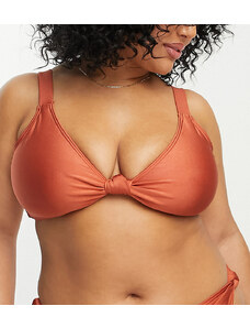 Esclusiva South Beach Curve - Top bikini a triangolo con nodo sul davanti rame lucido-Brown