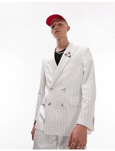 Topman - Giacca da abito doppiopetto slim squadrata a righe-Bianco