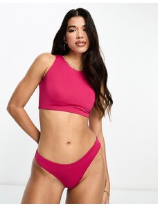 Threadbare - Completo bikini rosa magenta sportivo con top accollato e slip