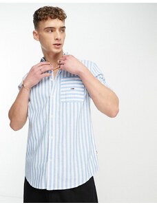 Tommy Jeans - Camicia a maniche corte vestibilità classica in lino blu a righe