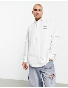 Tommy Jeans - Camicia oversize a maniche lunghe bianca con logo della bandiera-Bianco