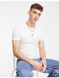 Calvin Klein Jeans - T-shirt bianca con logo piccolo a monogramma sul petto-Bianco