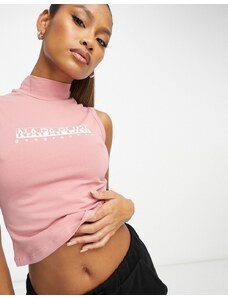 Napapijri - Crop top senza maniche rosa accollato con logo