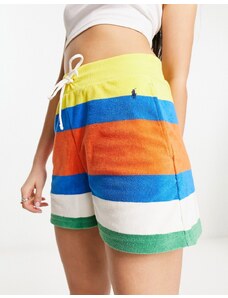 Polo Ralph Lauren - Pantaloncini in spugna a righe multicolore con logo in coordinato