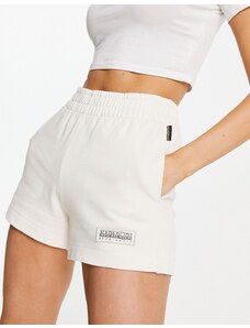 Napapijri - Morgex - Pantaloncini premium a vita alta in pile bianco sporco con logo tono su tono