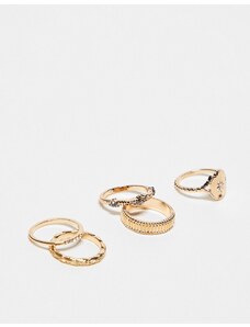 Liars & Lovers - Confezione da 5 anelli oro con pietre e stelle