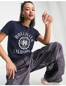 Hollister - T-shirt a maniche corte blu navy con logo