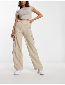 New Look - Pantaloni cargo a fondo ampio color pietra-Neutro