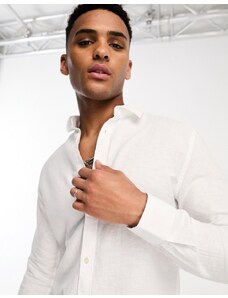 Only & Sons - Camicia a maniche lunghe bianca in misto lino-Bianco