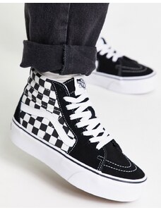 Vans - SK8-Hi - Sneakers alte con plateau bianche e nere a scacchi-Nero