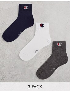 Champion - Confezione da 3 paia di calzini alla caviglia color blu navy, bianco e grigio-Multicolore