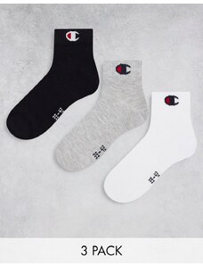 Champion - Confezione da 3 paia di calzini sportivi grigi, neri e bianchi-Multicolore
