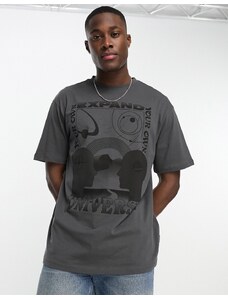 Only & Sons - T-shirt oversize grigia con stampa "Universe"-Grigio