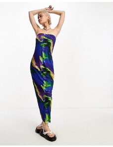 Only - Vestito lungo fasciante in rete con stampa marmorizzata multicolore senza spalline