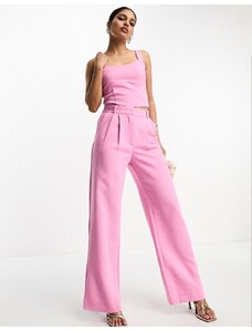 Abercrombie & Fitch - Pantaloni a fondo ampio rosa sartoriali in coordinato