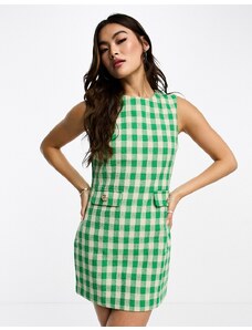 Vero Moda - Vestito scamiciato corto in bouclé verde a quadri
