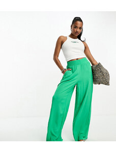 Vero Moda Petite - Pantaloni a fondo ampio verde acceso con vita arricciata