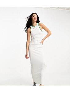 Esclusiva Only - Vestito lungo bianco e verde con scollo a vogatore e profili a contrasto