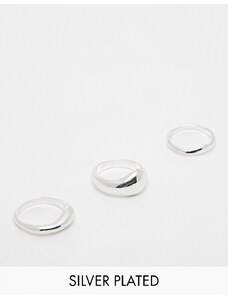 ASOS DESIGN - Confezione da 3 anelli placcati argento con design effetto fuso