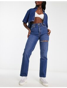 Abercrombie & Fitch Curve - Love Jeans dritti anni '90 blu scuro con strappo sulla coscia