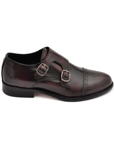 Malu Shoes Scarpe classiche due fibbie bordeaux abrasivato fondo cuoio vera pelle genuine leather