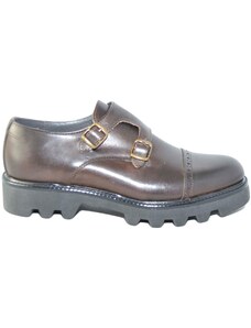 Malu Shoes Calzature uomo art 9677 doppia fibbia vera pelle crust marrone fondo imperial antiscivolo made in italy