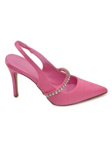 Malu Shoes Scarpe decollete mules donna elegante punta in raso rosa candy tacco 10 cerimonia open toe dettaglio strass