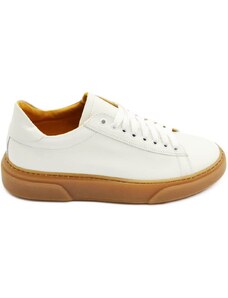 Malu Shoes Scarpa sneakers bianca Paul 4190 uomo basic vera pelle lacci comodo fondo in gomma cuoio sportiva moda casual
