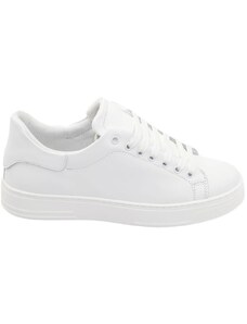 Malu Shoes Scarpa sneakers bassa uomo basic vera pelle liscia bianca linea basic fondo in gomma bianco moda casual