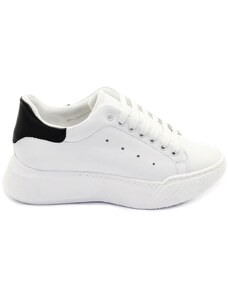 Malu Shoes Sneakers uomo bianco in vera pelle con riporto nero fondo alto asimmetrico Gels moda street made in italy ragazzo