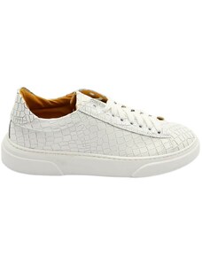 Malu Shoes Scarpa sneakers bianca Paul 4190 uomo basic vera pelle cocco lacci comodo fondo in gomma sportiva moda casual
