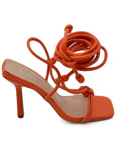 Malu Shoes Sandalo donna open toe arancione intrecciato con nodi tacco a spillo 12 cerimonia eventi lacci alla schiava
